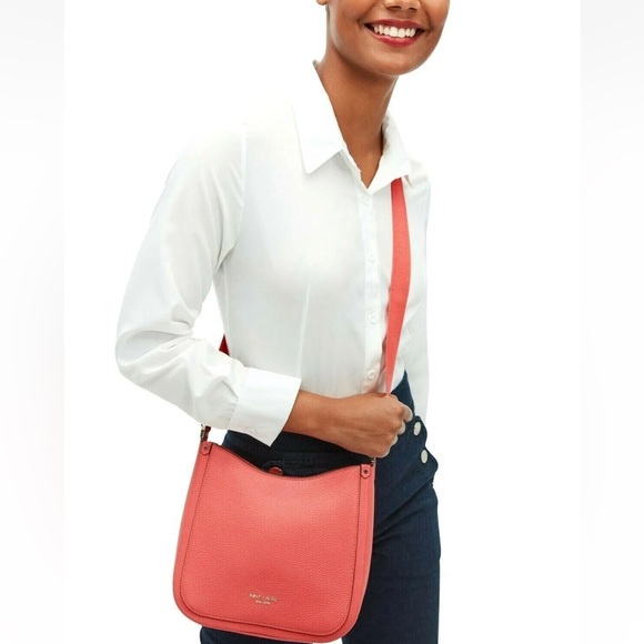 New Kate Spade Roulette Medium Messenger Bag Pebble Leather Peach Melba - Picture 2 of 5